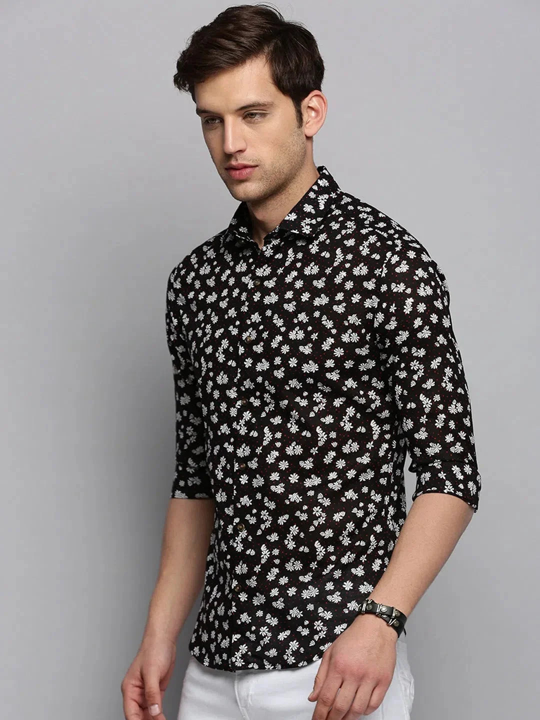 Black Printed Mens Shirt | Cotton Casual Shirt | DesiQlo