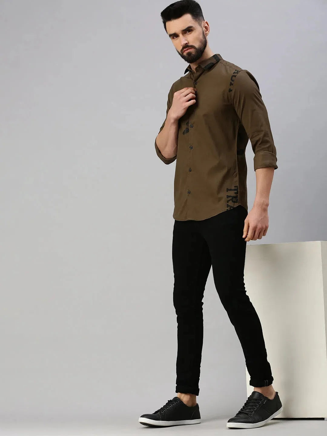 Men's Coffee Brown Printed Cotton Shirt - DesiQlo