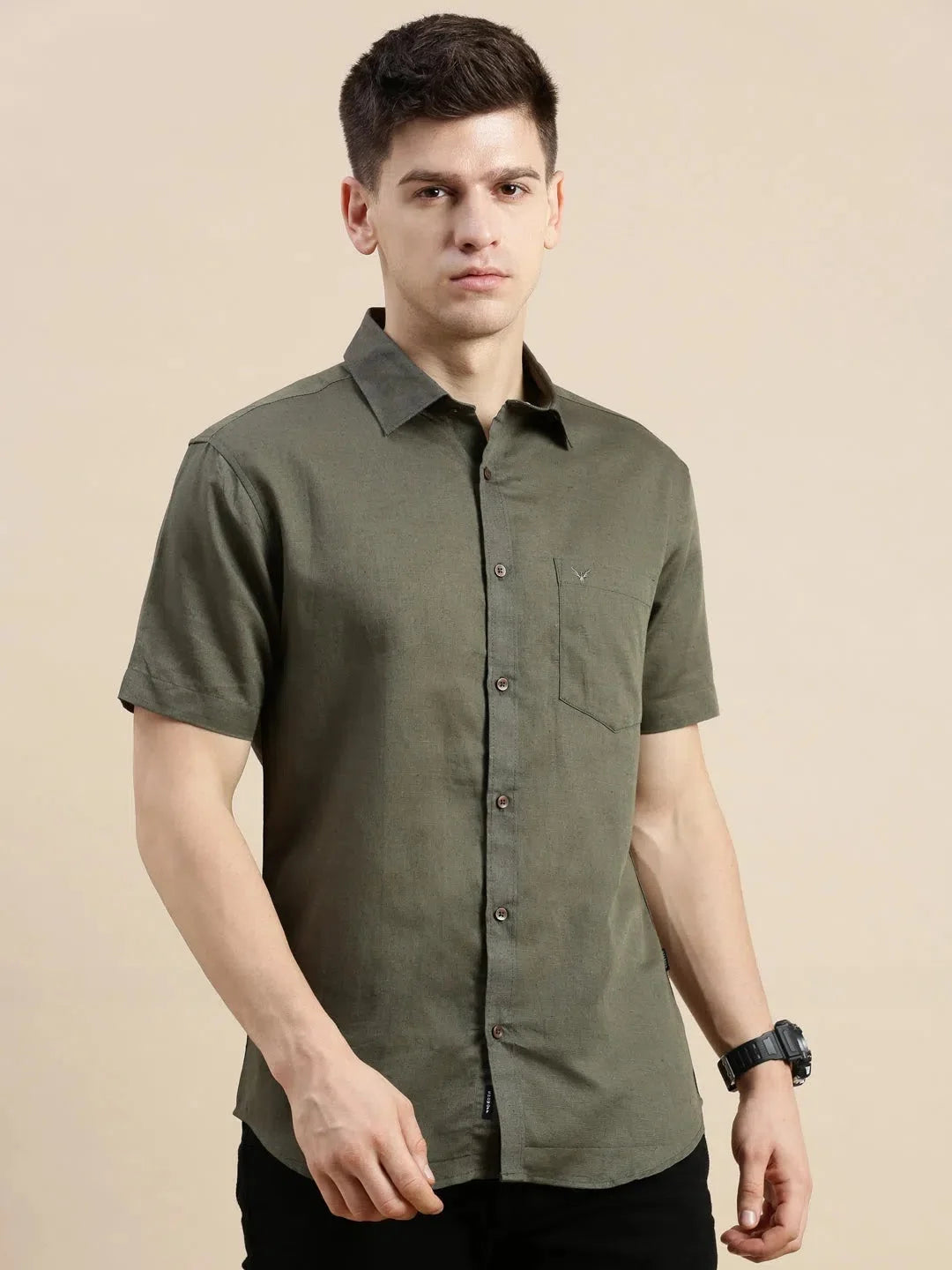 Men's Green Solid Cotton Shirt | Casual & Stylish DesiQlo