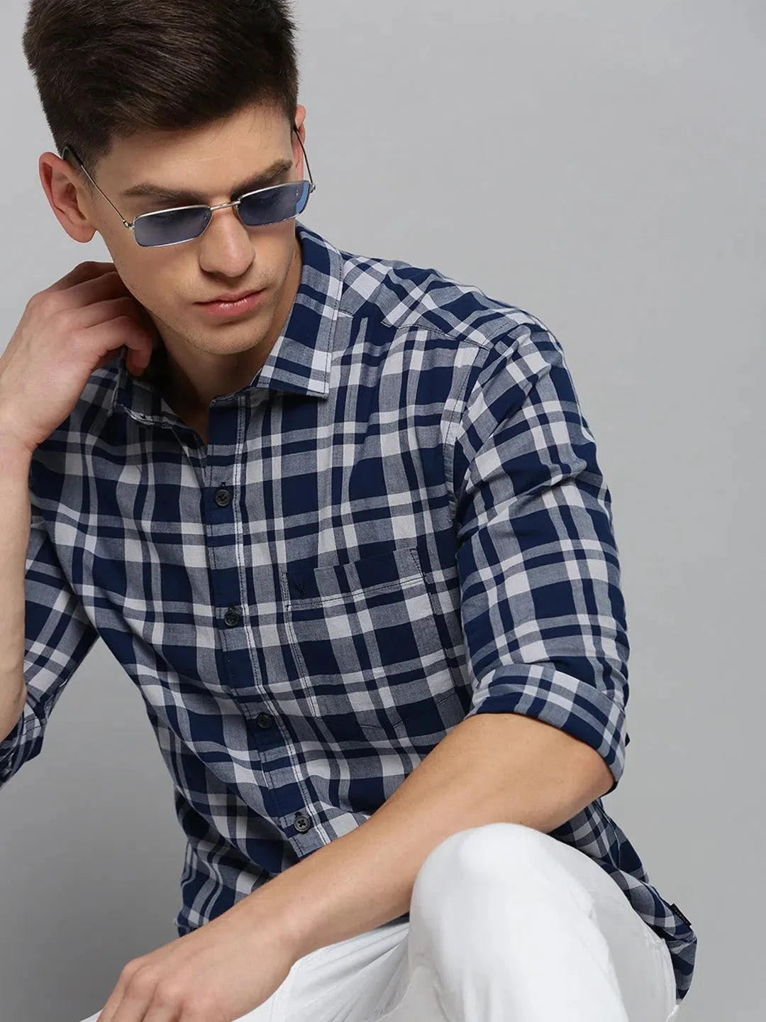 Men Blue Checked Casual Shirt-DALTONCHECKS-4096-Blue