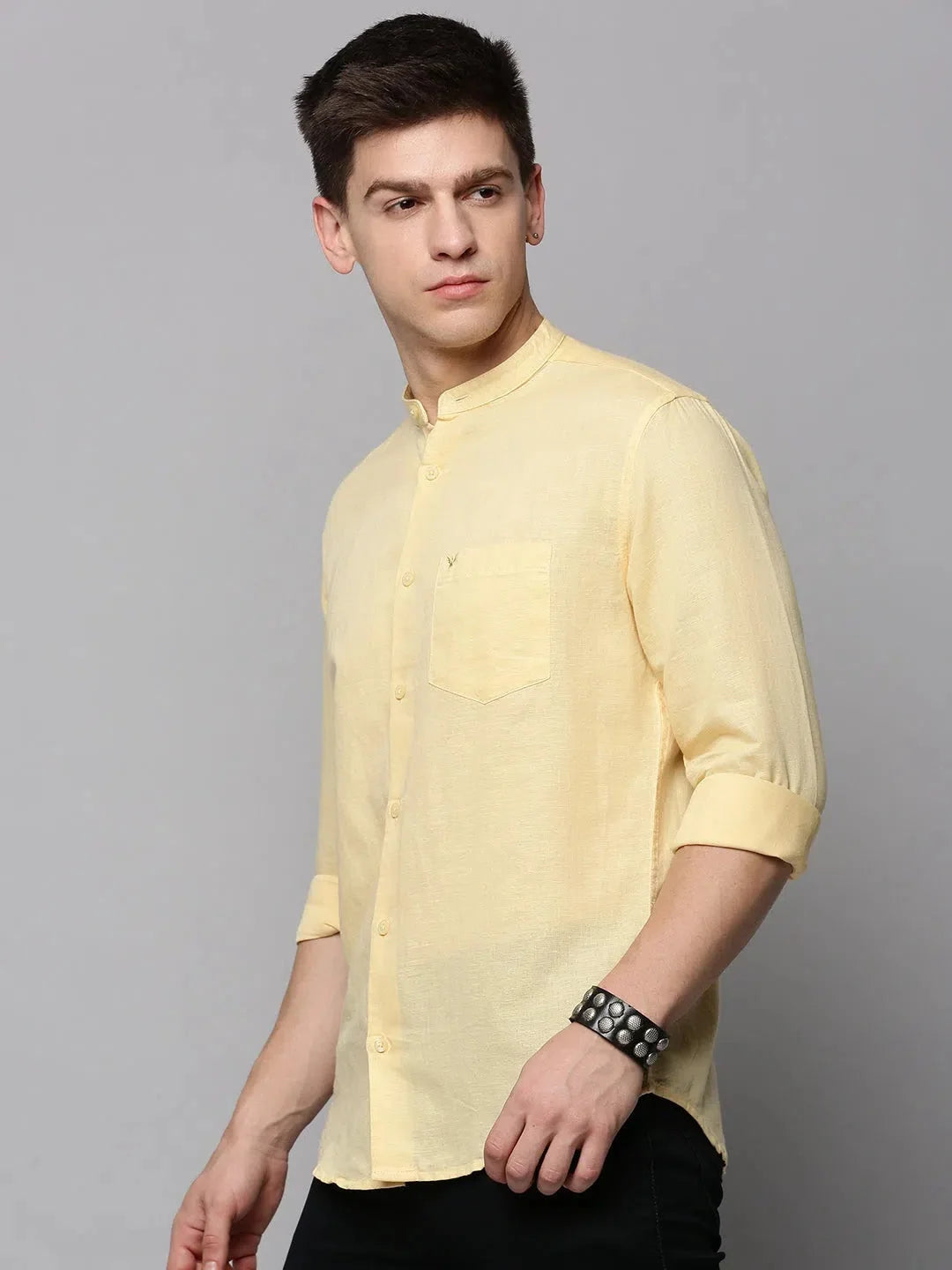 Men's Yellow Solid Cotton Shirt | Casual Comfort & Style