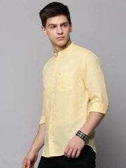 Men Yellow Solid Casual Shirt-JISHALINEN-3066-Yellow