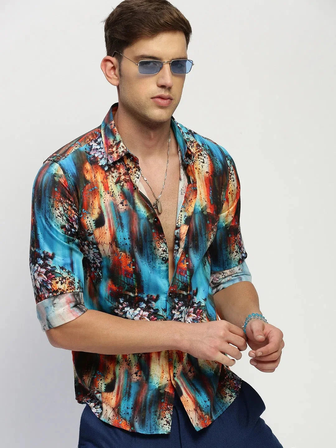 Trendy DesiQlo Men's Blue Floral Cotton Shirt - Printed Shirts