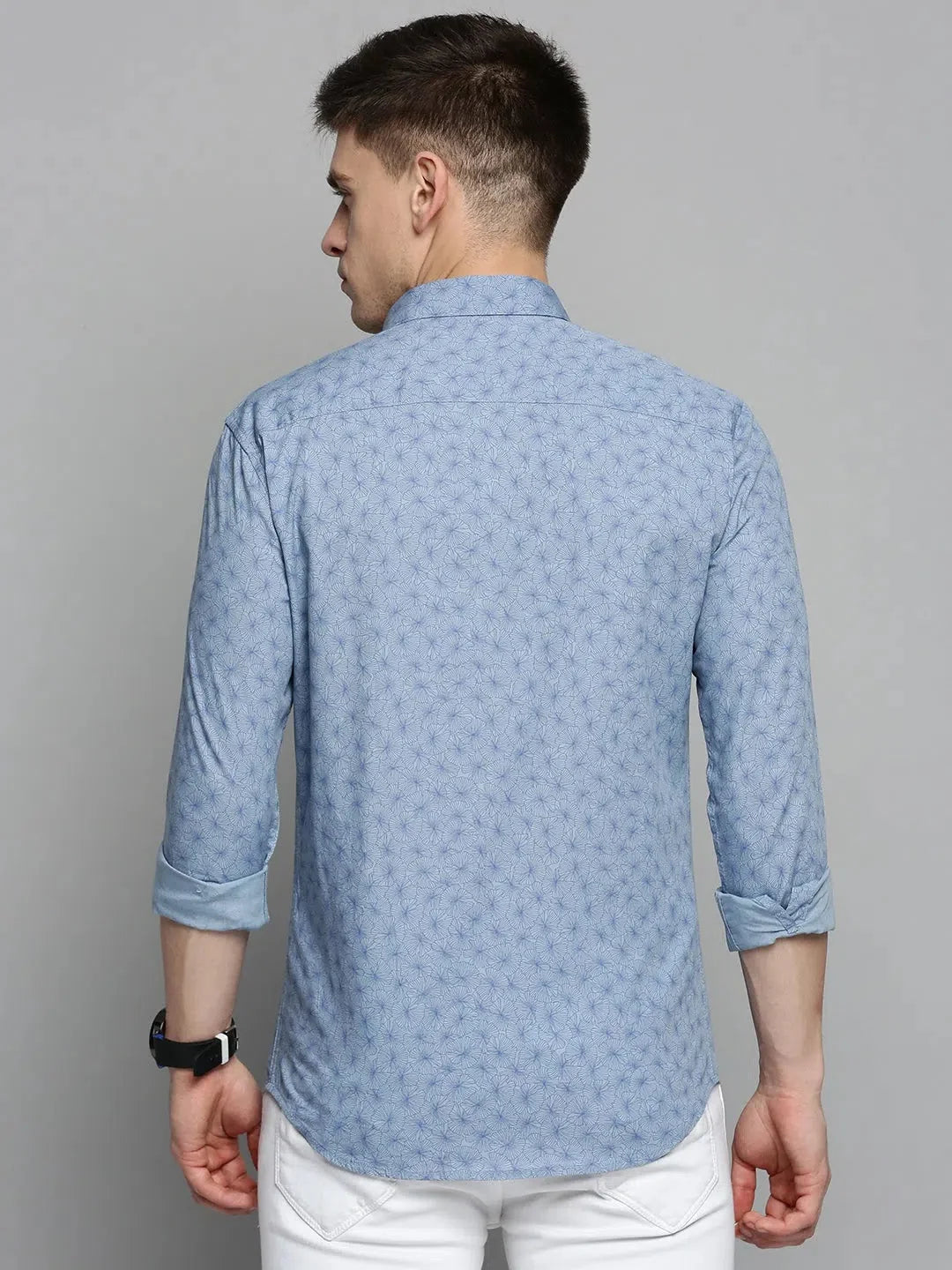 Blue Printed Mens Shirt | DesiQlo Casual Cotton Polo Shirts