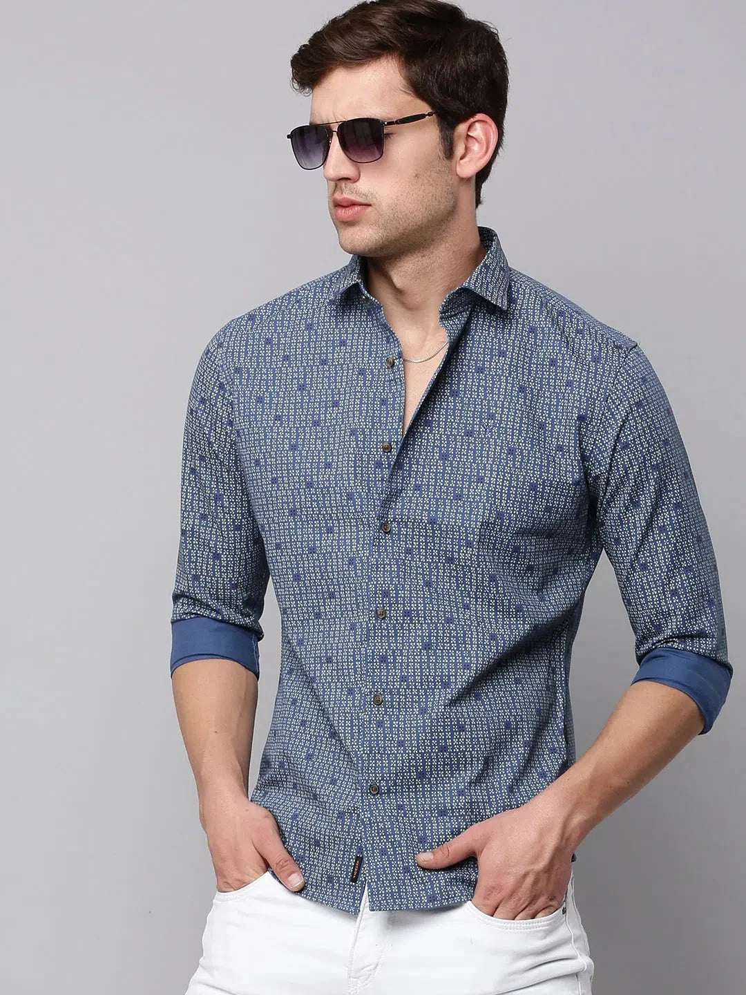 Men Blue Printed Casual Shirt-BARONPRINTED-4004-Blue