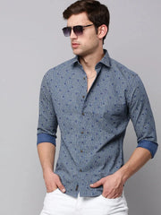 Men Blue Printed Casual Shirt-BARONPRINTED-4004-Blue