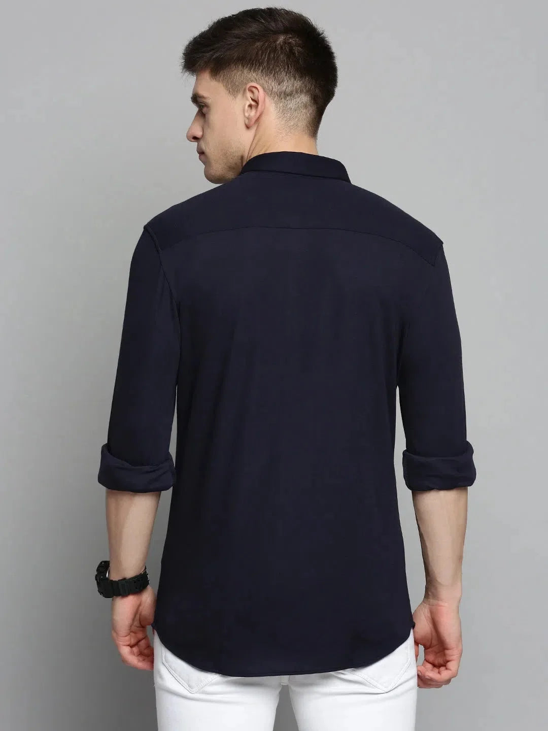 Navy Cotton Mens Shirt - Solid Casual Formal Shirts - DesiQlo