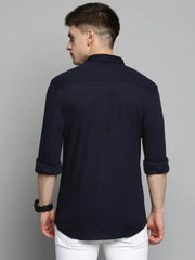 Men Navy Solid Casual Shirt-CARLOKNITS-3215-Navyblue