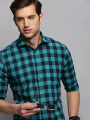 Men Navy Checked Casual Shirt-BOXERCHECKS-3346-Navyblue