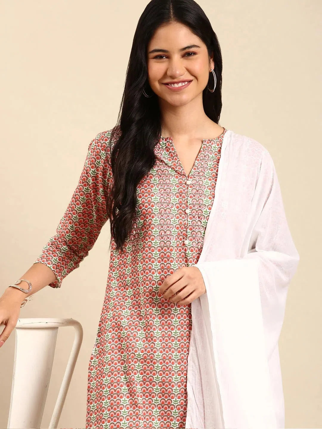 Women's Peach Cotton Kurta Set | Indian Kurta Sets Online