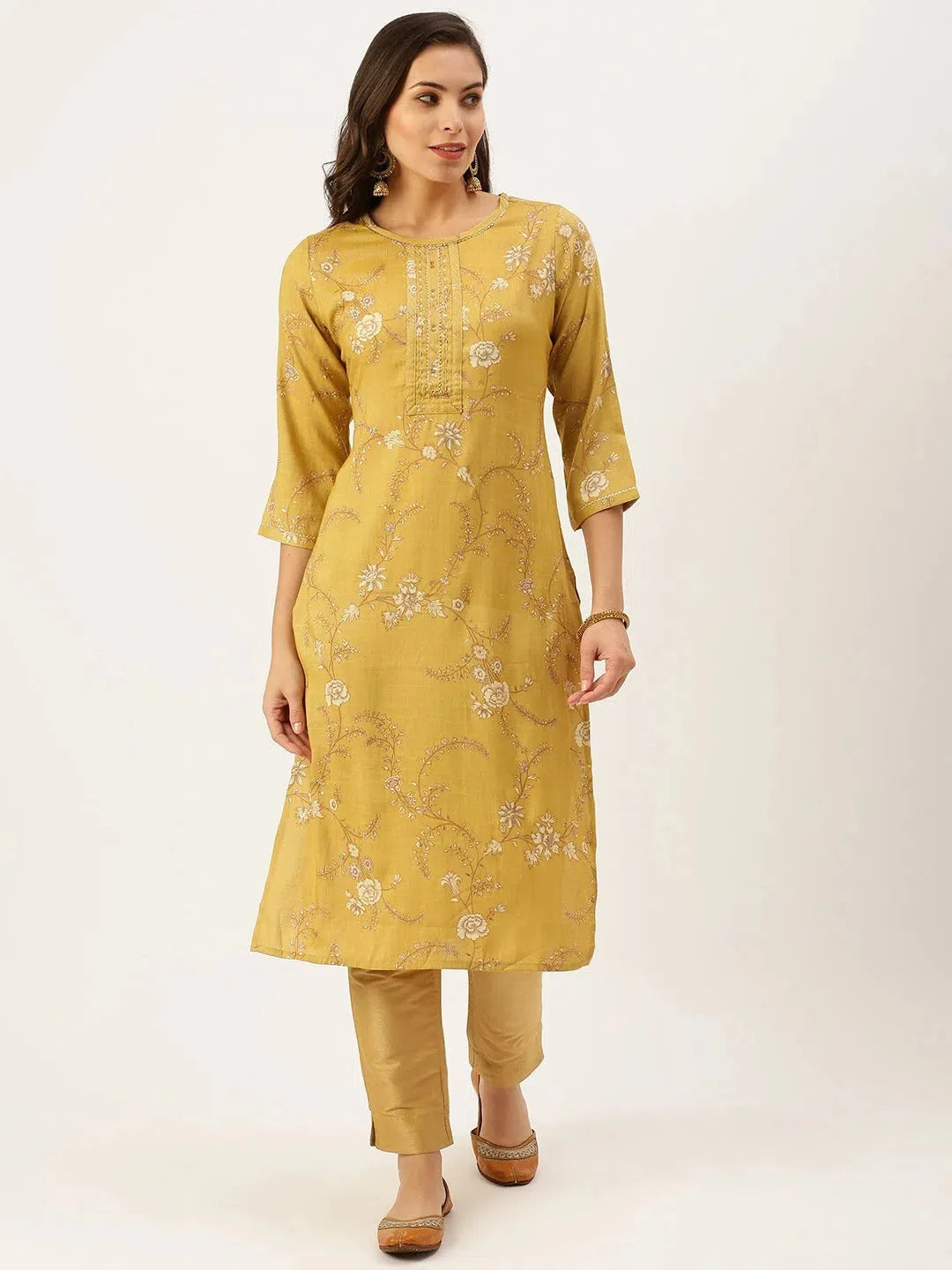 Women's Yellow Printed Straight Kurta | Indian Kurta for Women