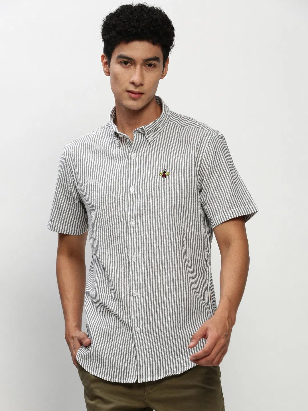 White Striped Mens Shirt - Cotton Casual Shirt | DesiQlo