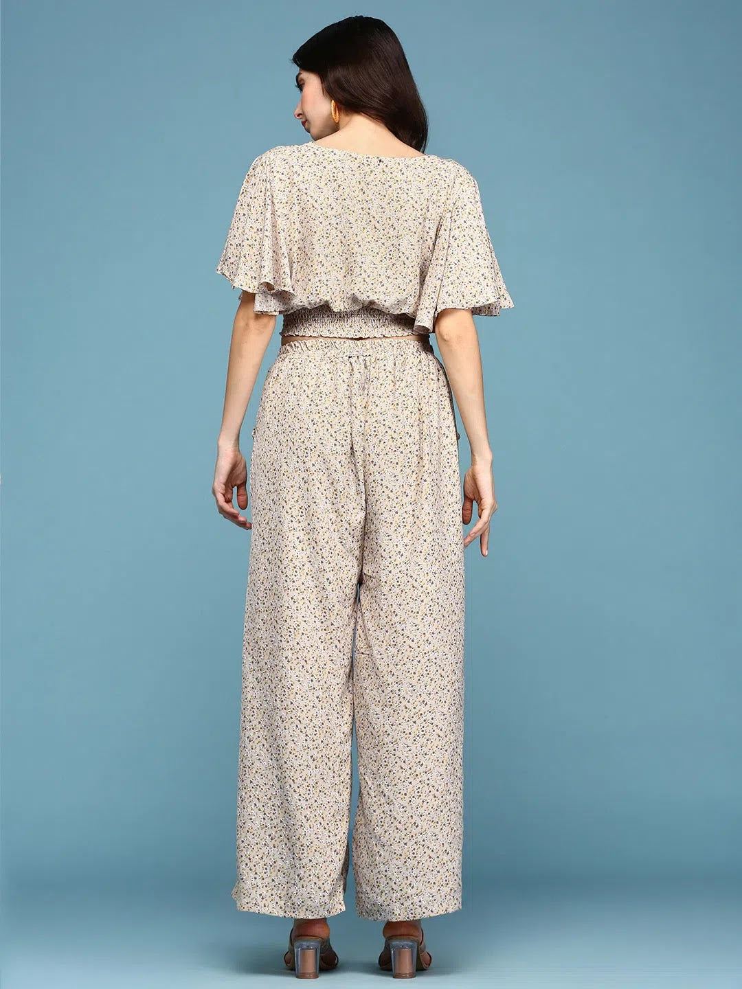 Beige Printed Co Ord Sets for Women | Viscose Beach Printed