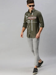 Men Green Printed Casual Shirt-JAMESTWILL-4729-Olive