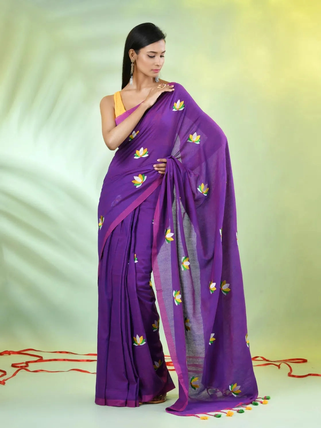 Violet Embroidered Cotton Saree | Designer Sarees India