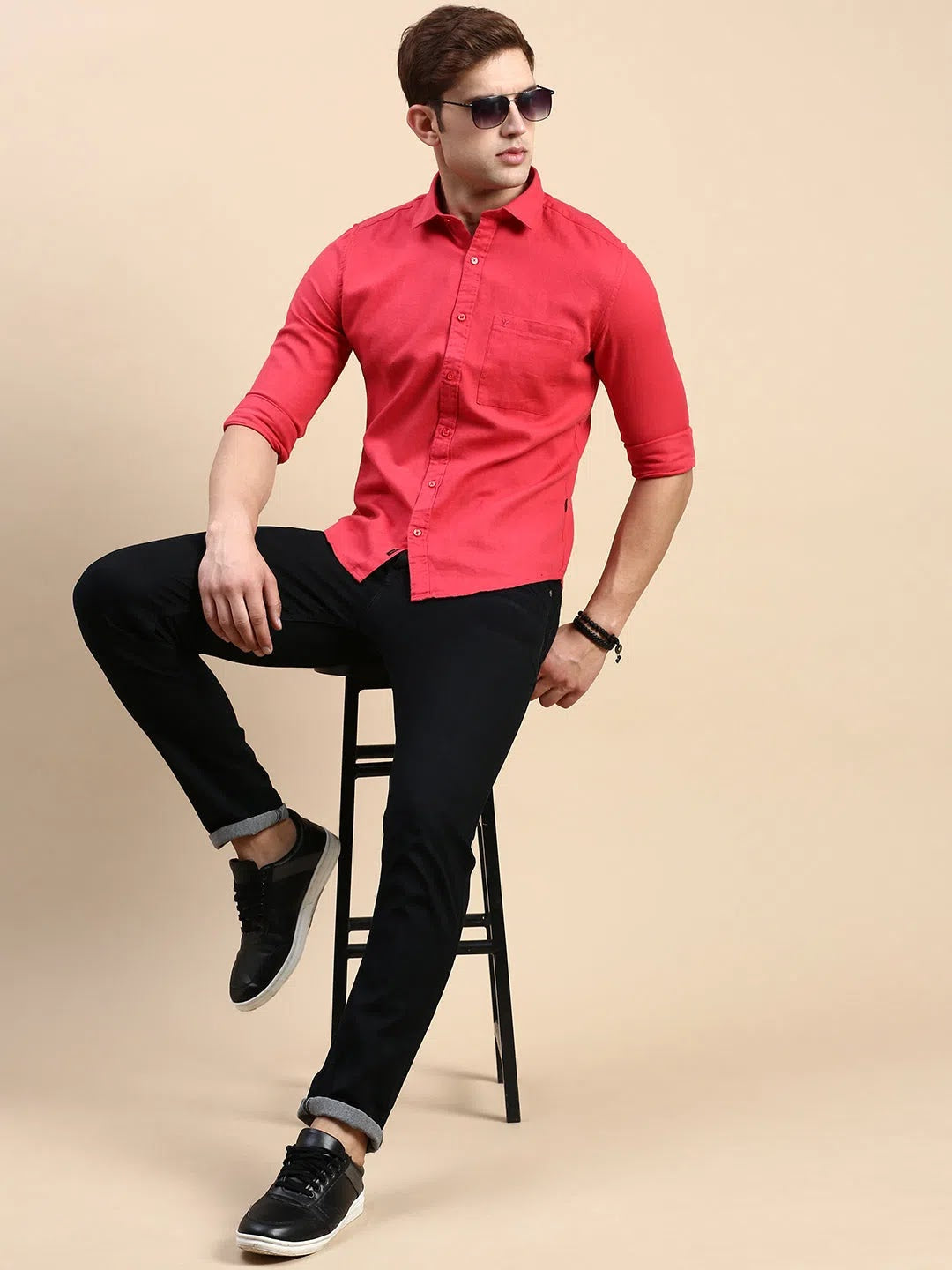 Magenta Mens Shirt - Solid Cotton Casual Shirt | DesiQlo