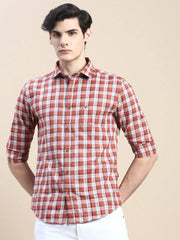 Men Rust Checked Casual Shirt-ALBACHECKS-72-Rust