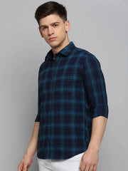 Men Teal Checked Casual Shirt-DALTONCHECKS-4089-Teal