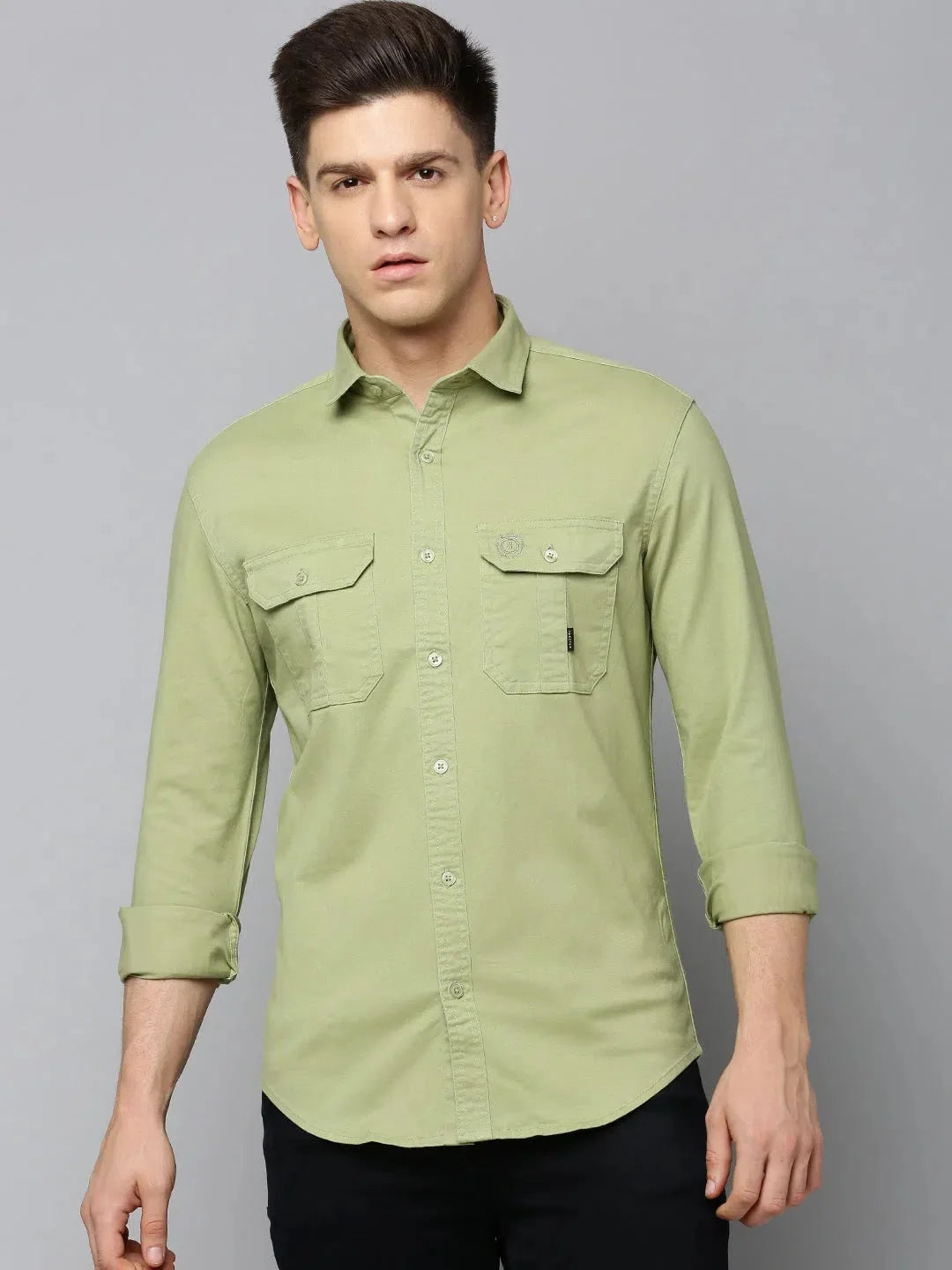 Olive Green Mens Shirt - Solid Cotton Casual Shirt by DesiQlo