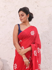 Rose Red Pure Cotton Soft Saree With Floral Embroidery Work-MA54CT33580097
