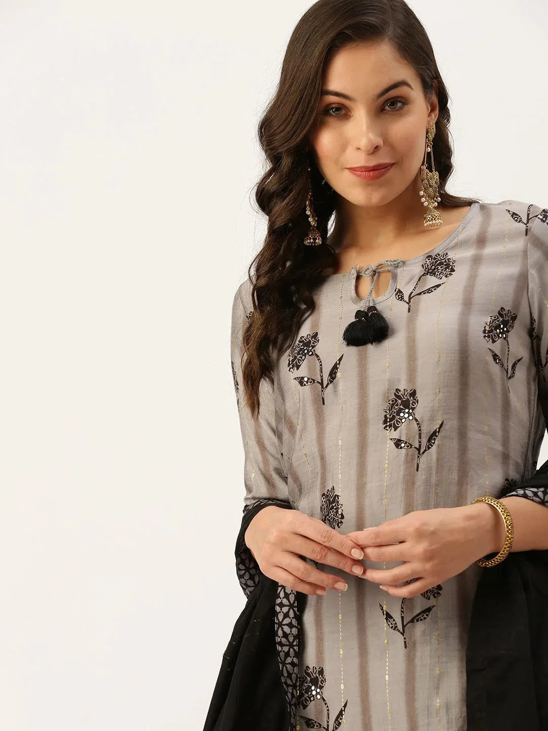 Grey Solid Cotton Women's Kurta Sets Online | Showoff