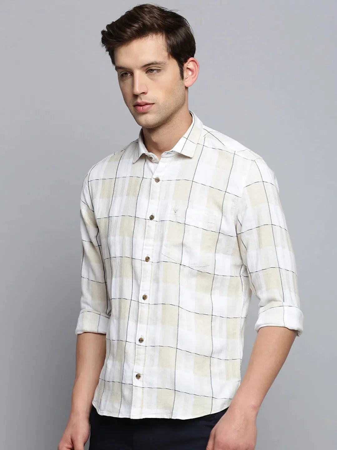 Men's White Checked Casual Shirt - Cotton Mens Shirt