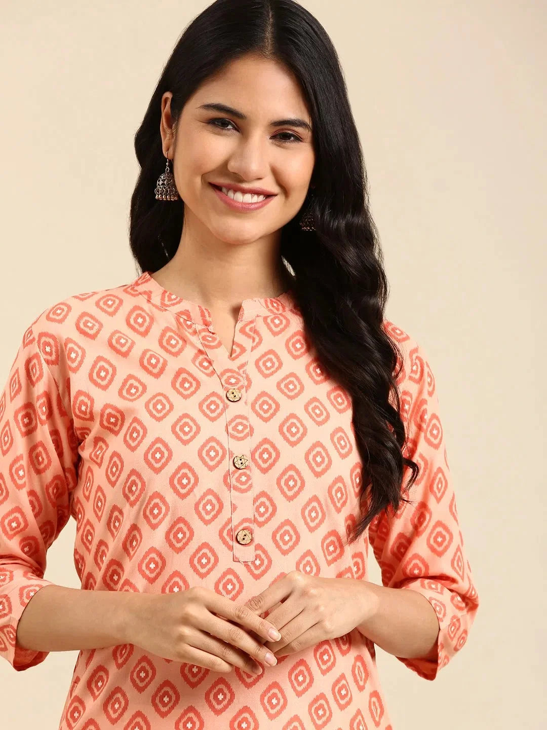Orange Printed Cotton Kurta | Casual Indian Kurtis for Women