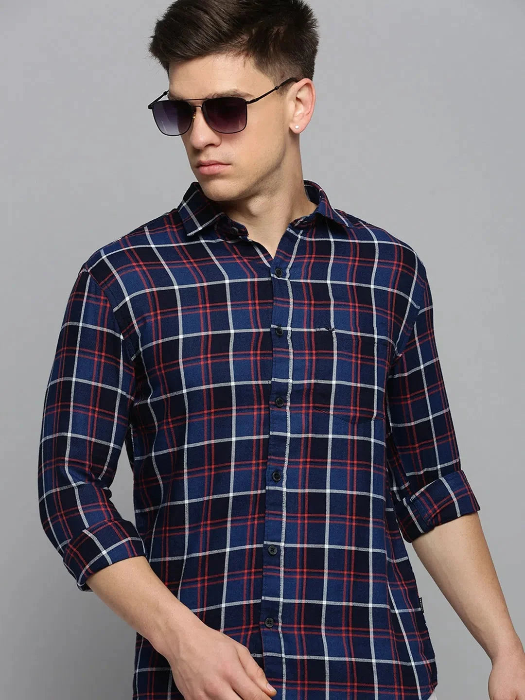 Trendy Navy Checked Mens Shirt - Cotton Casual & Formal Shirts