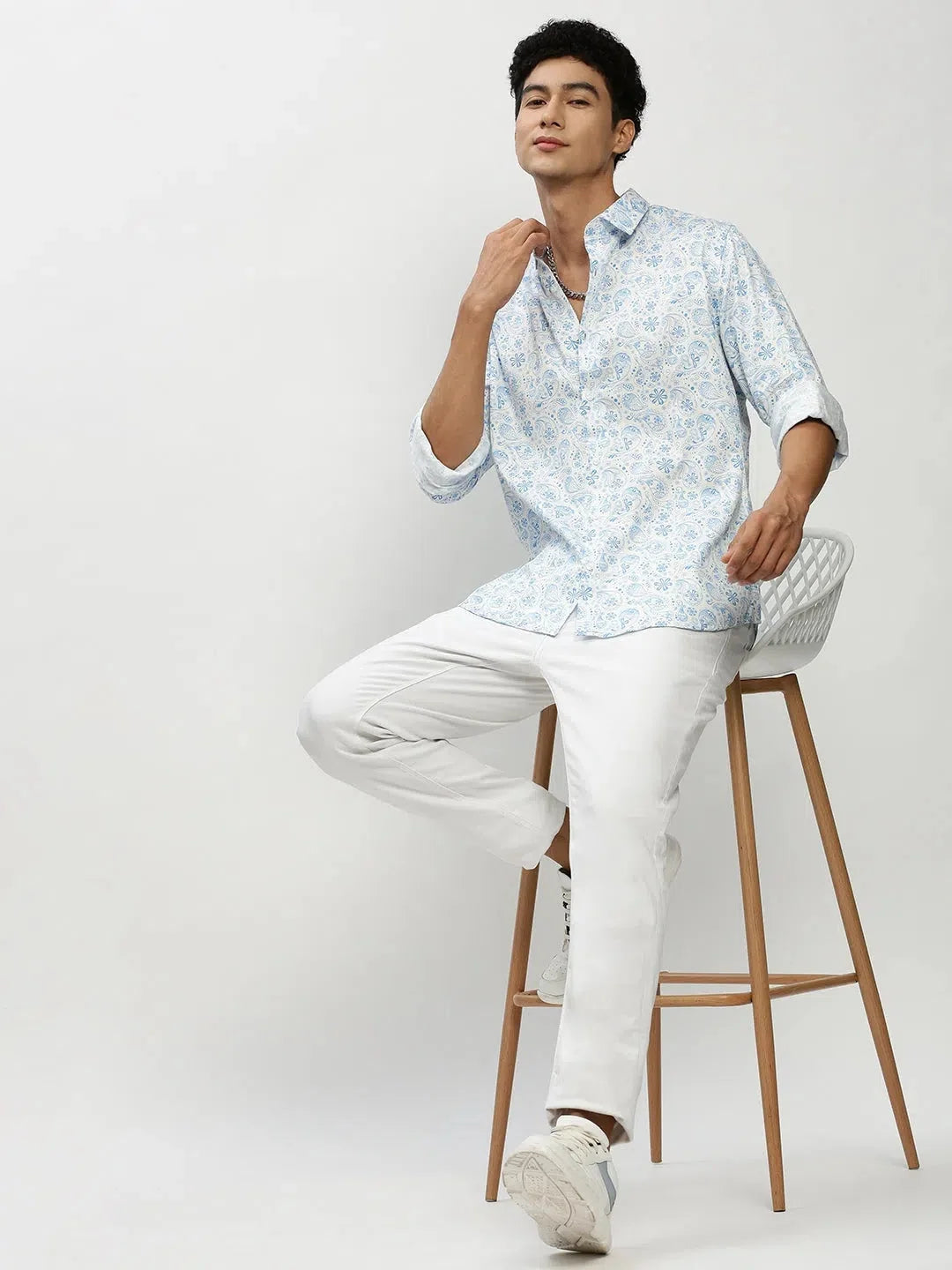 Blue Printed Cotton Mens Shirt | Casual Shirts for Men DesiQlo