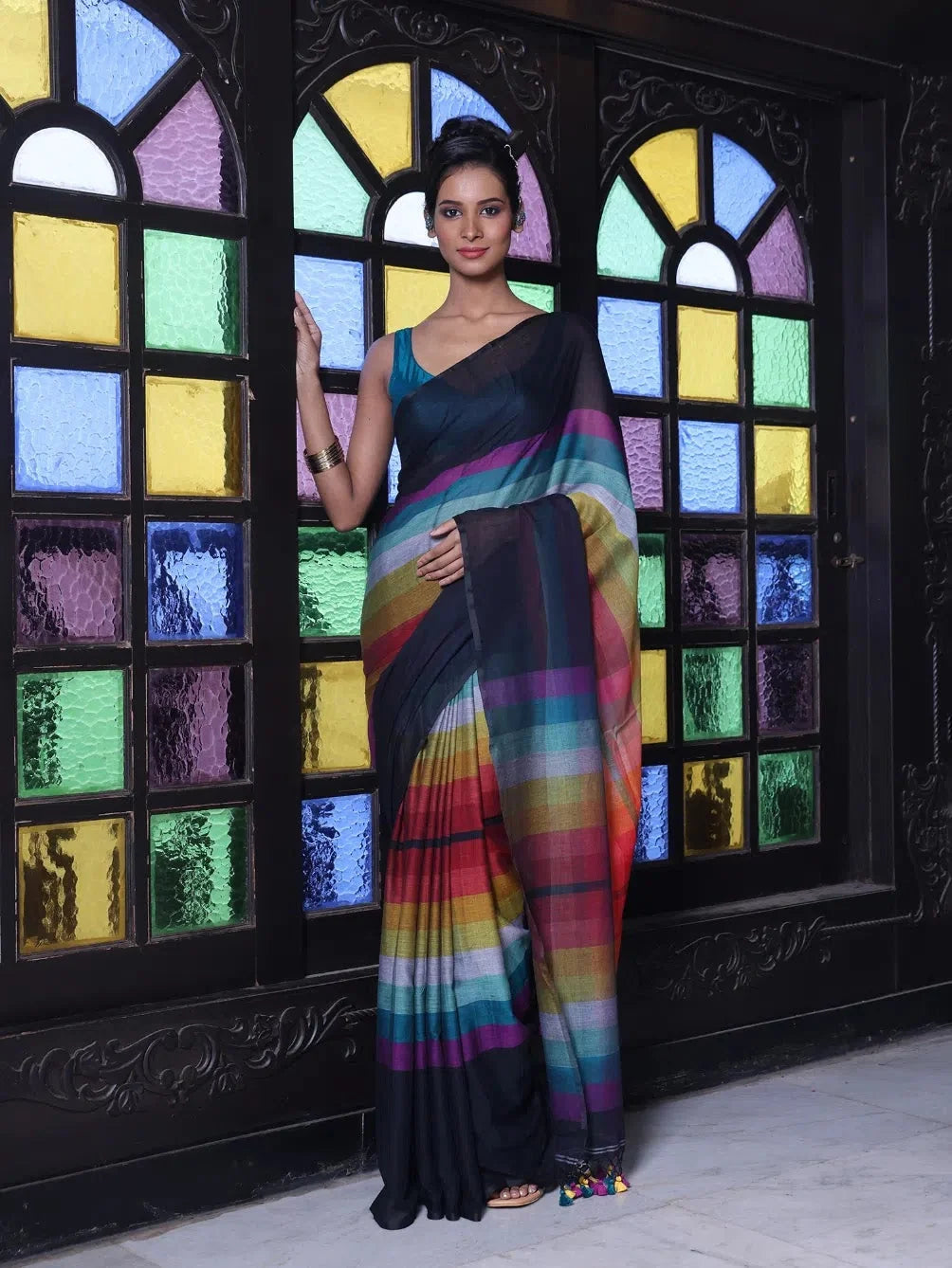 Black Color Block Cotton Saree | Designer Sarees India