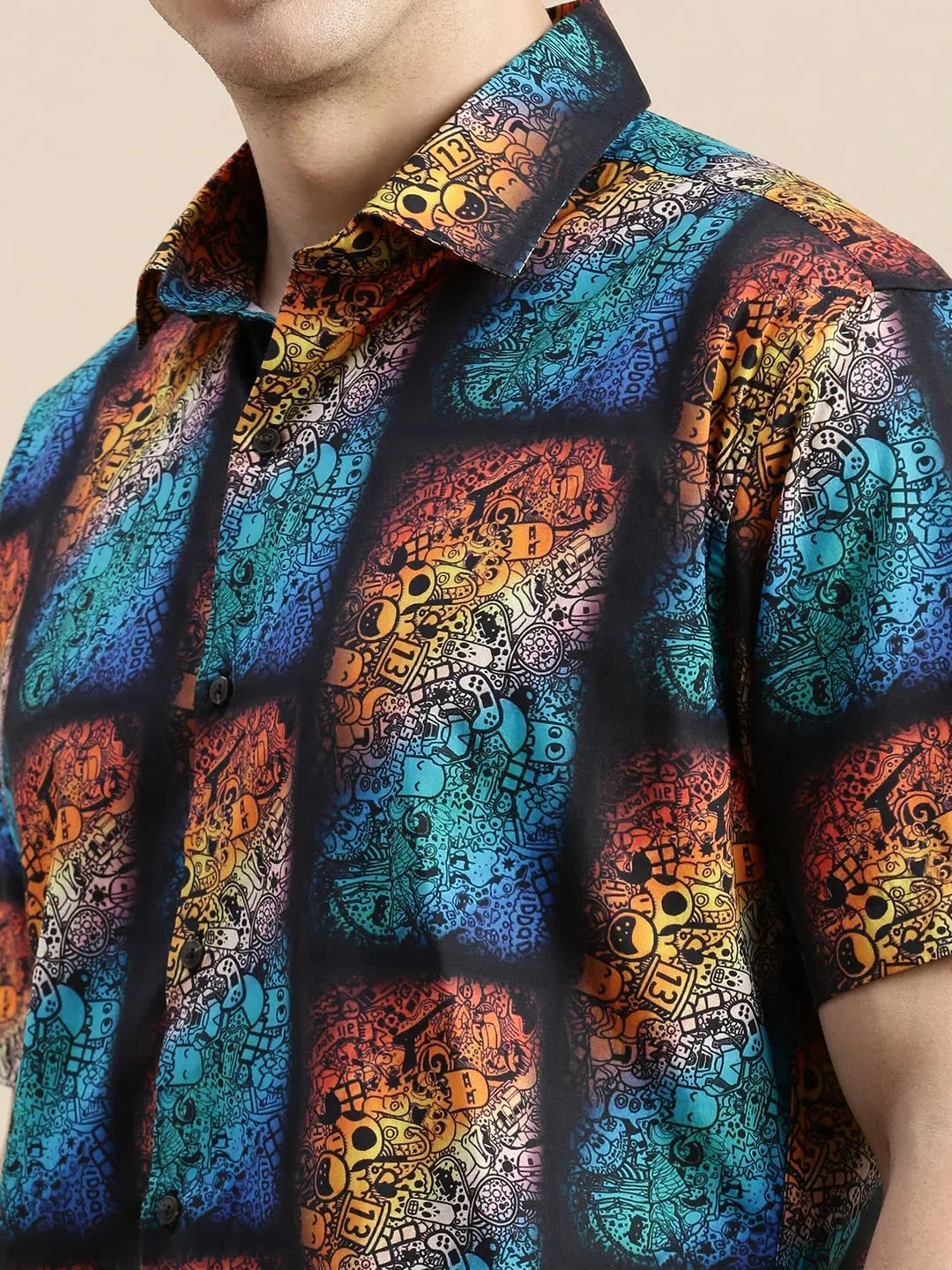 Multi Graphics Printed Shirt | PolySatin Mens Shirt - DesiQlo