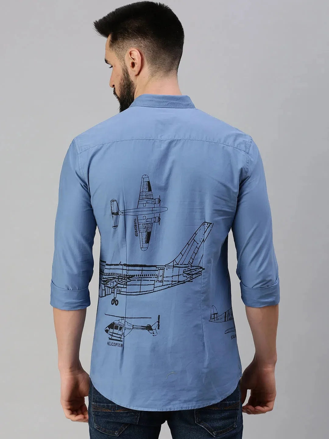 Blue Printed Cotton Mens Shirt - Stylish Casual DesiQlo Shirt