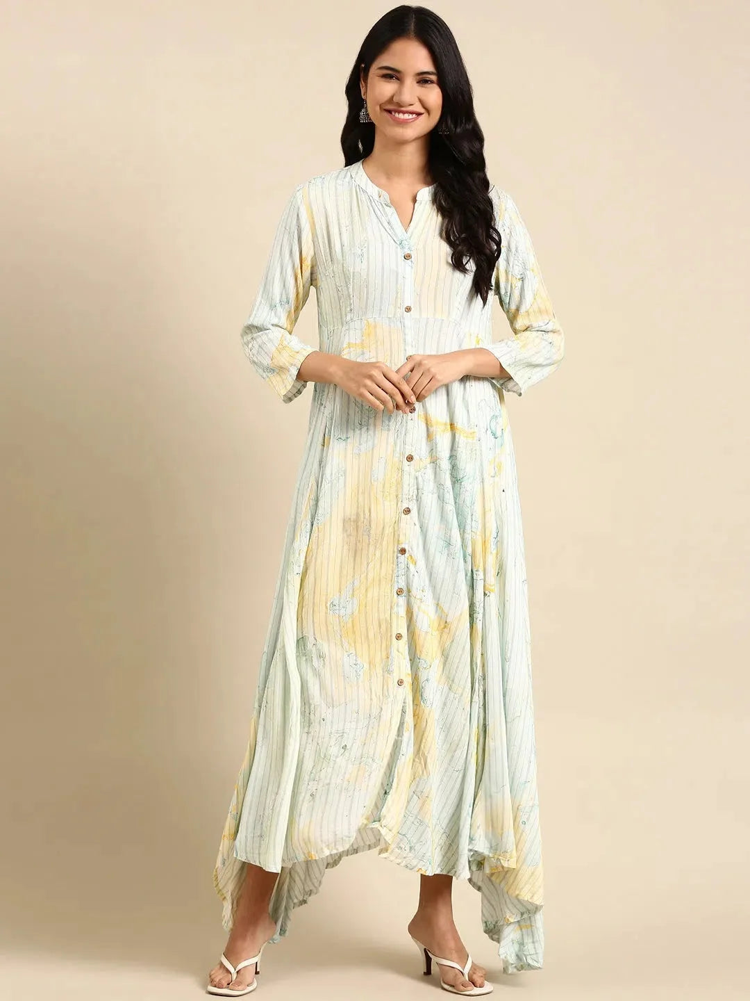 Sea Green Tie Dye Anarkali Kurti - Women's Viscose Anarkali Gown