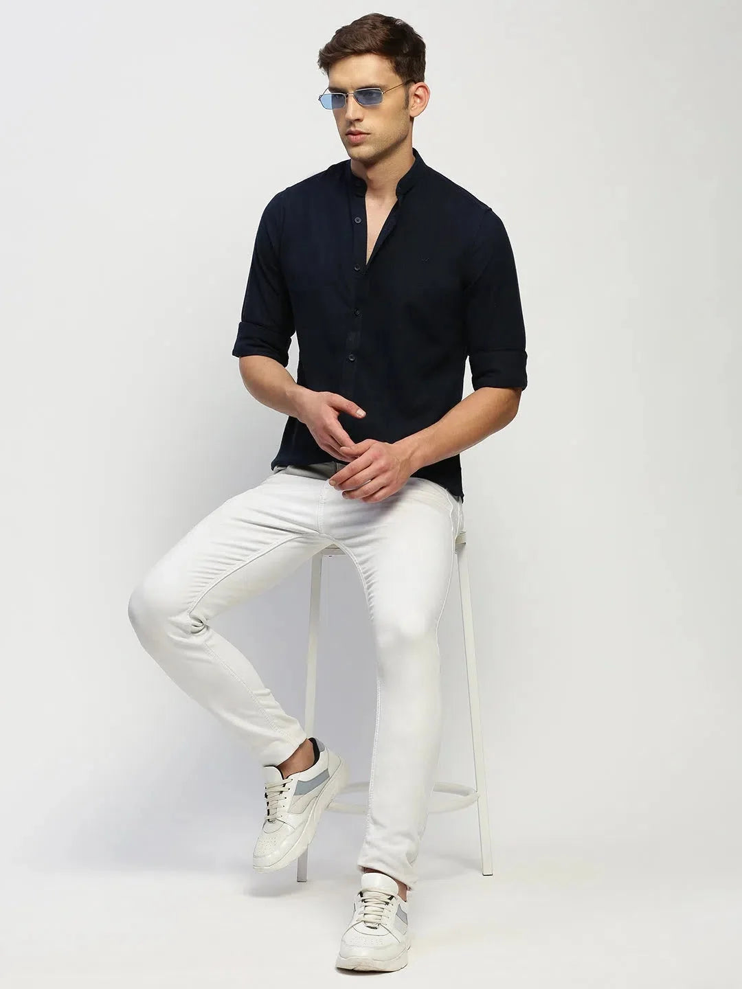 Navy Blue Mens Shirt - Solid Cotton Shirt | DesiQlo