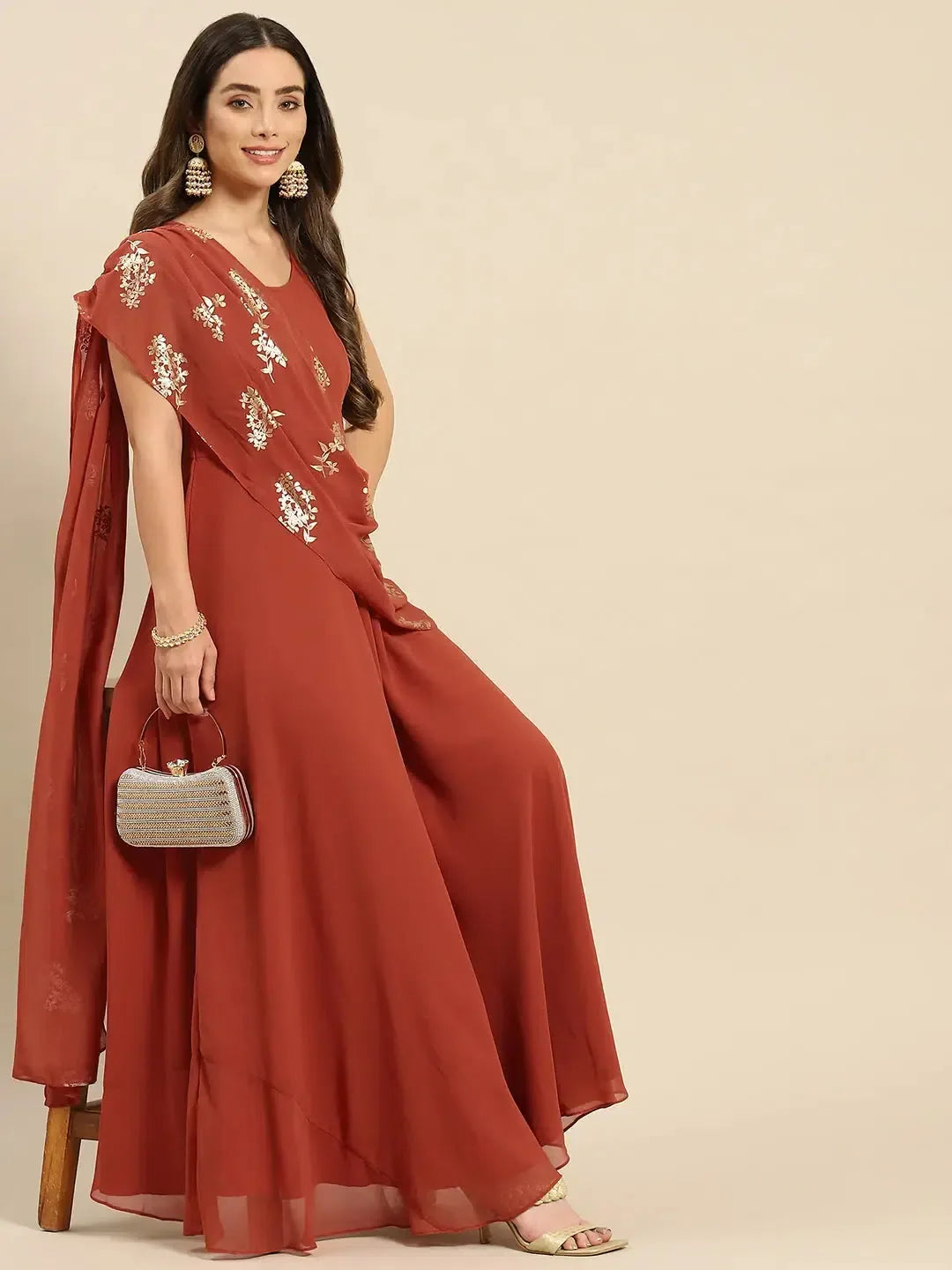 Rust Flare Dress: Women's Western Wear - Elegant & Comfortable Rust Flare Dress: Women's Western Wear - Elegant & Comfortable
