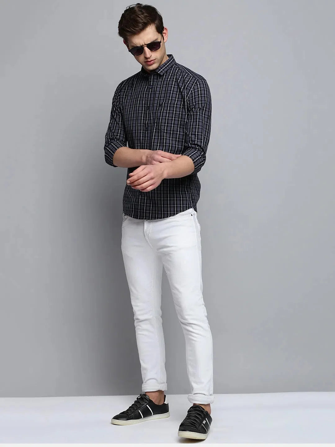 Vibrant Black Checked Mens Shirt - Cotton Casual Shirt | DesiQlo