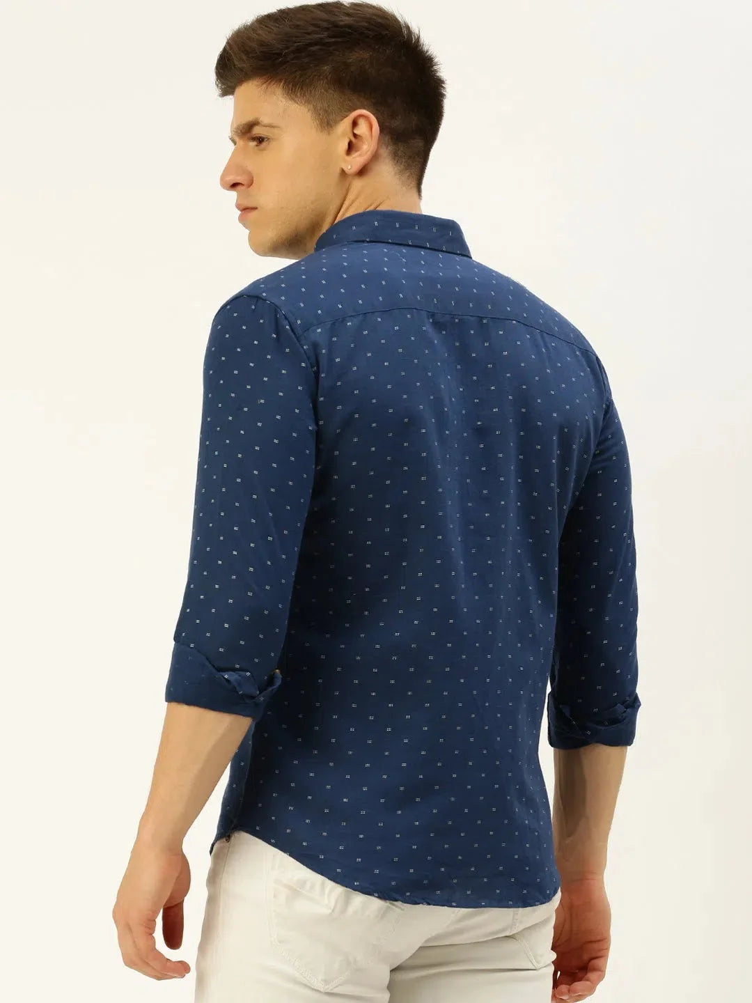 Men's Navy Printed Linen Shirt | Casual Shirts - DesiQlo