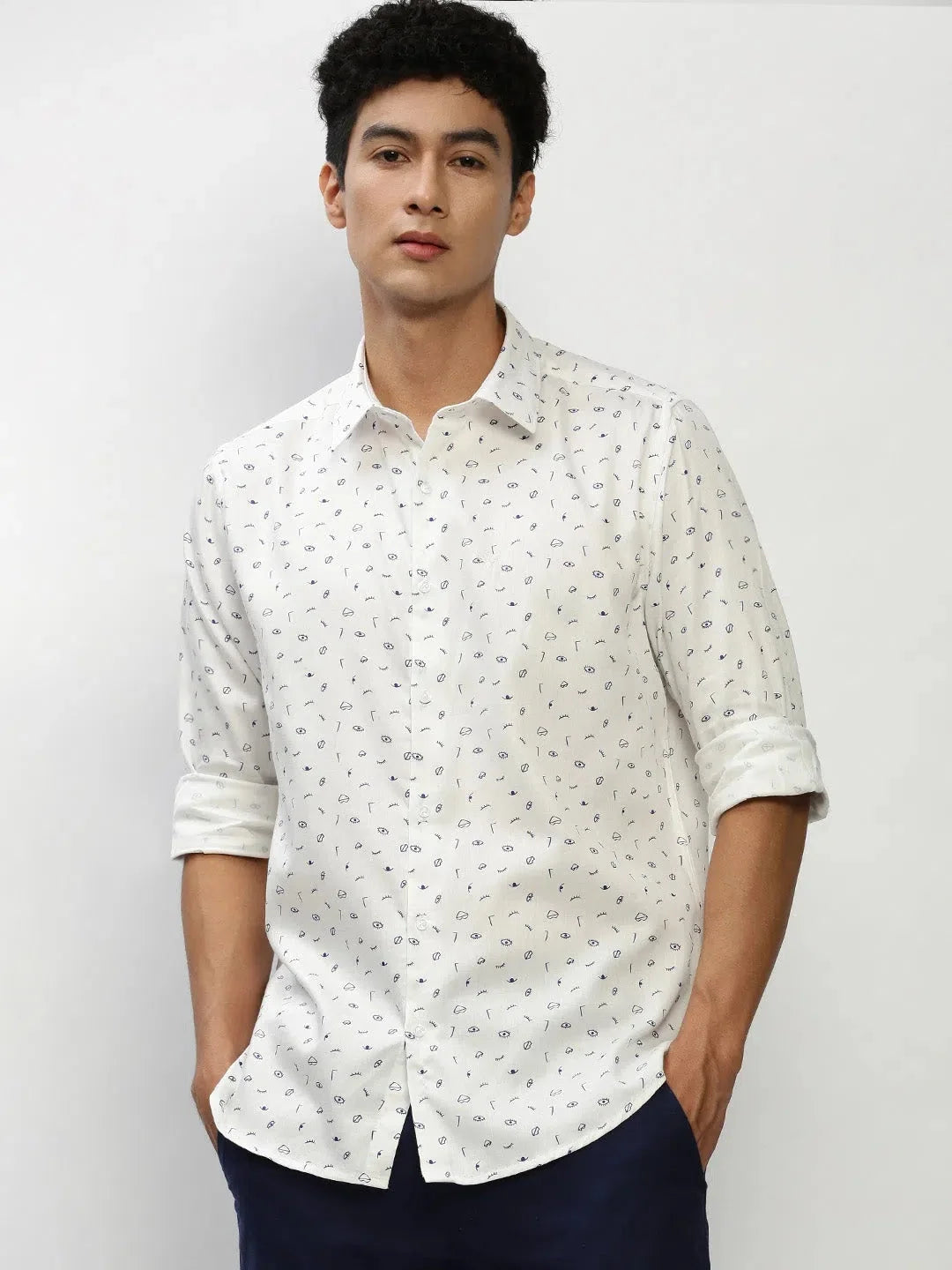 White Printed Cotton Shirt | Mens Graphic Shirt DesiQlo