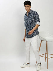 Men Navy Geometrical Casual Casual Shirts-MERRICK-1571-Navyblue