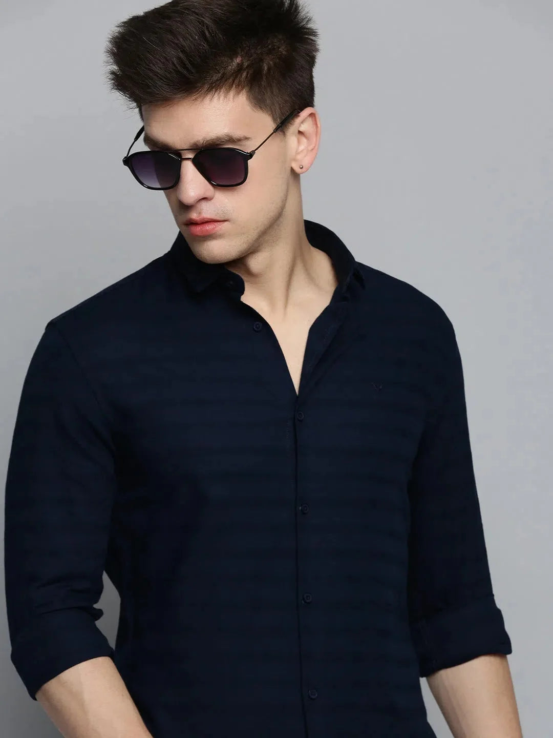 Trendy Navy Cotton Mens Shirt - Solid Casual Shirt | DesiQlo
