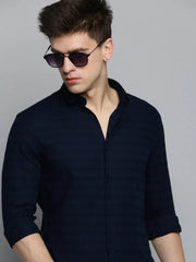 Men Navy Solid Casual Shirt-DEERASTRIPES-2076-Navyblue