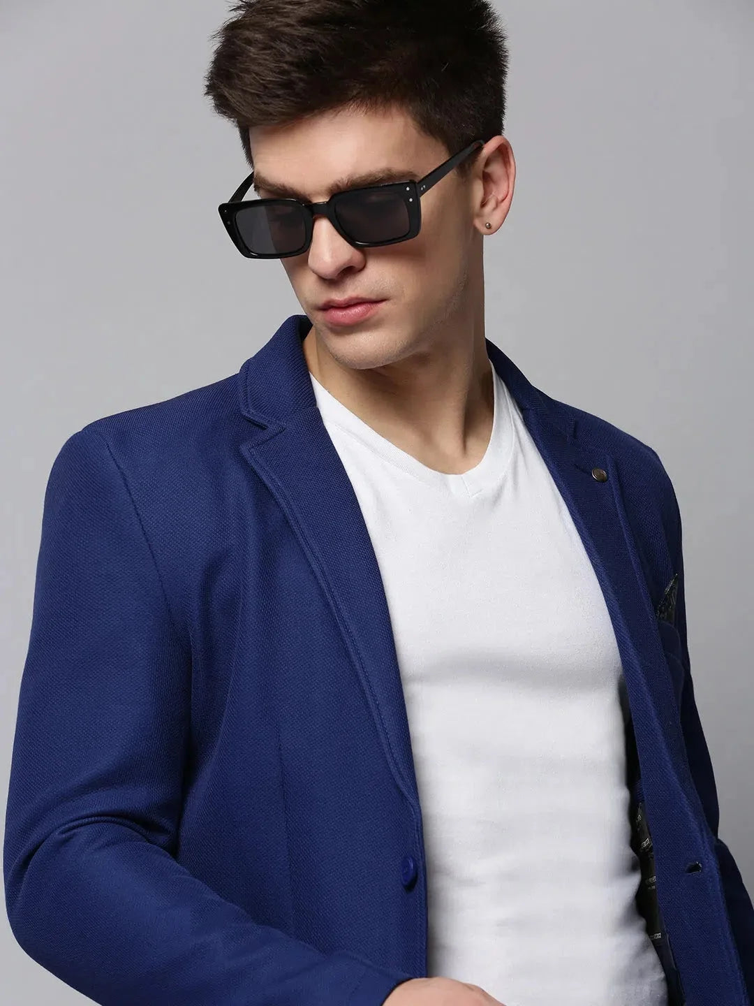 Blue Solid Cotton Nehru Jacket | Men's Ethnic Wear - DesiQlo