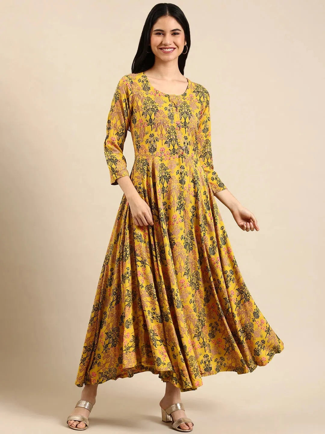 Yellow Embellished Anarkali Kurta | Women's Anarkali Gown