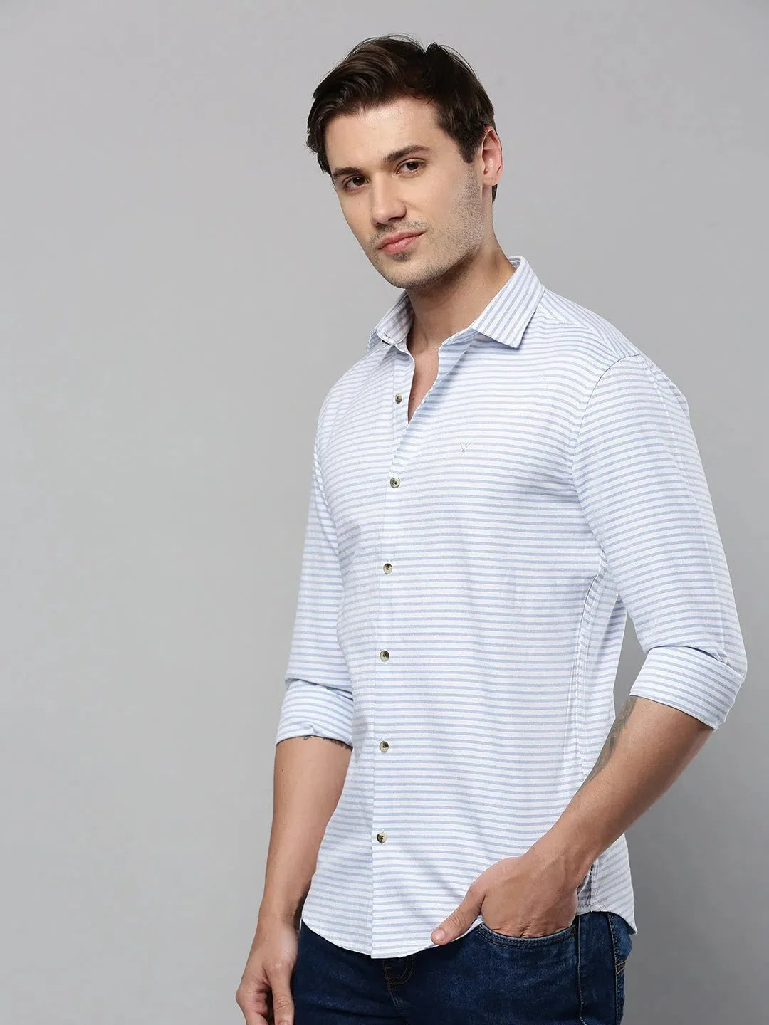 Men's White Striped Cotton Shirt - Classic Casual Style