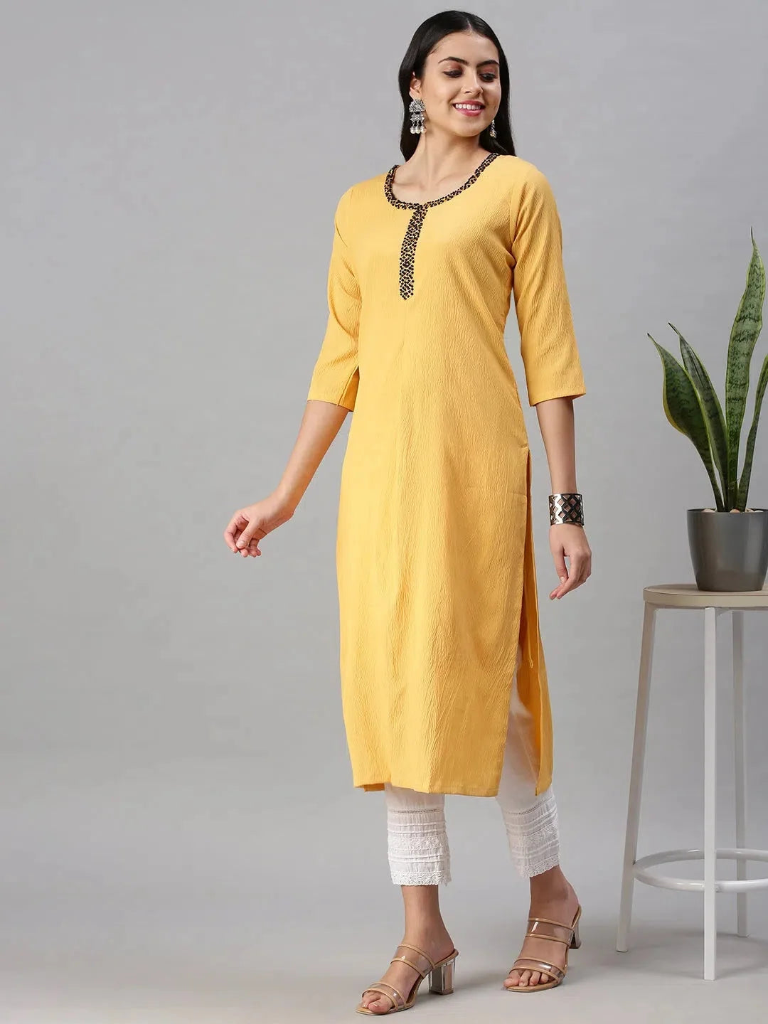 Yellow Solid Indian Kurta for Women - Stylish Nylon Kurtas