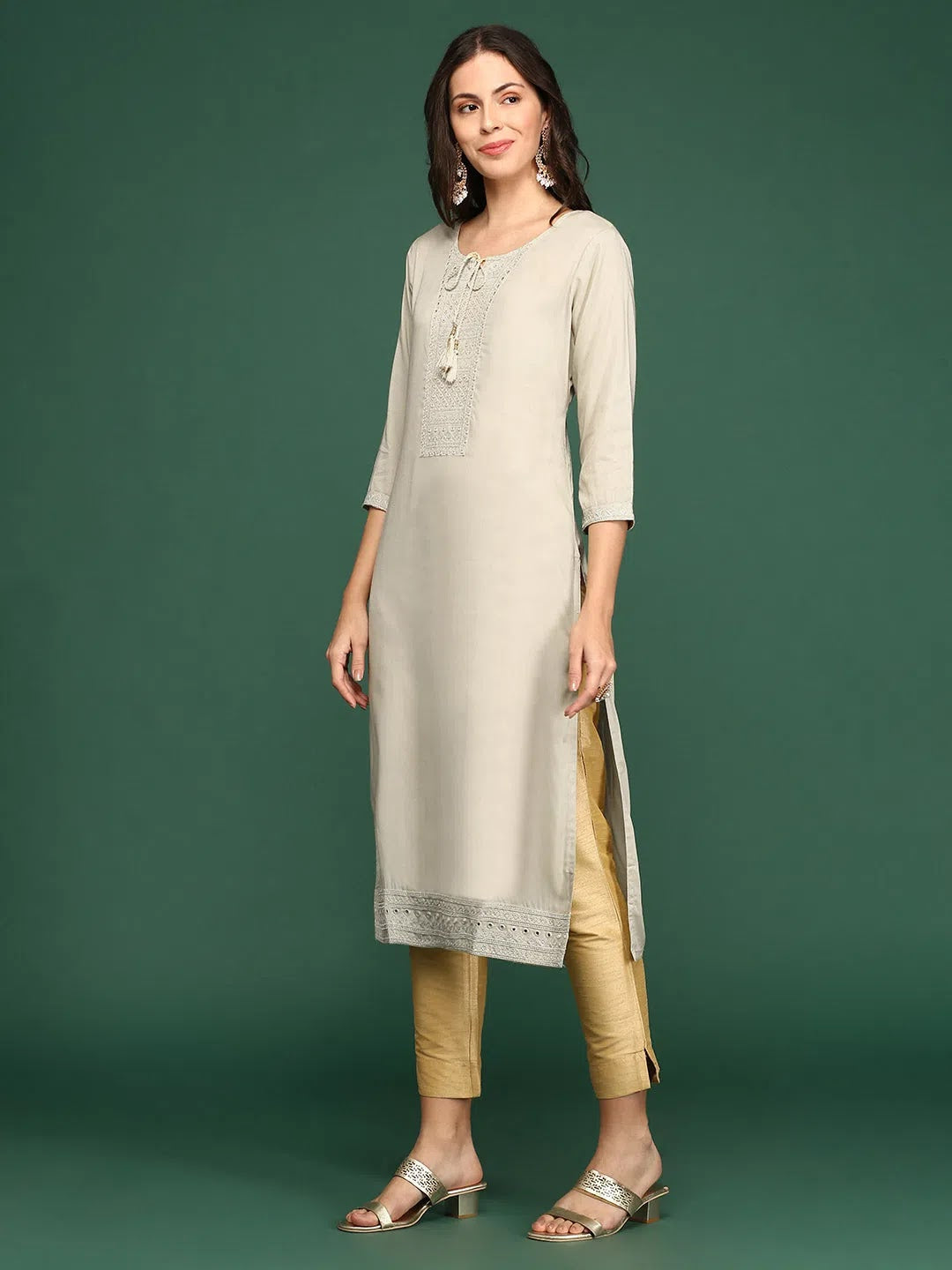 Cream Printed Kurta - Women's Polyester Indian Kurtis Online