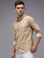 Men Beige Printed Casual Shirt-PARKERPRINT-1539-Cream