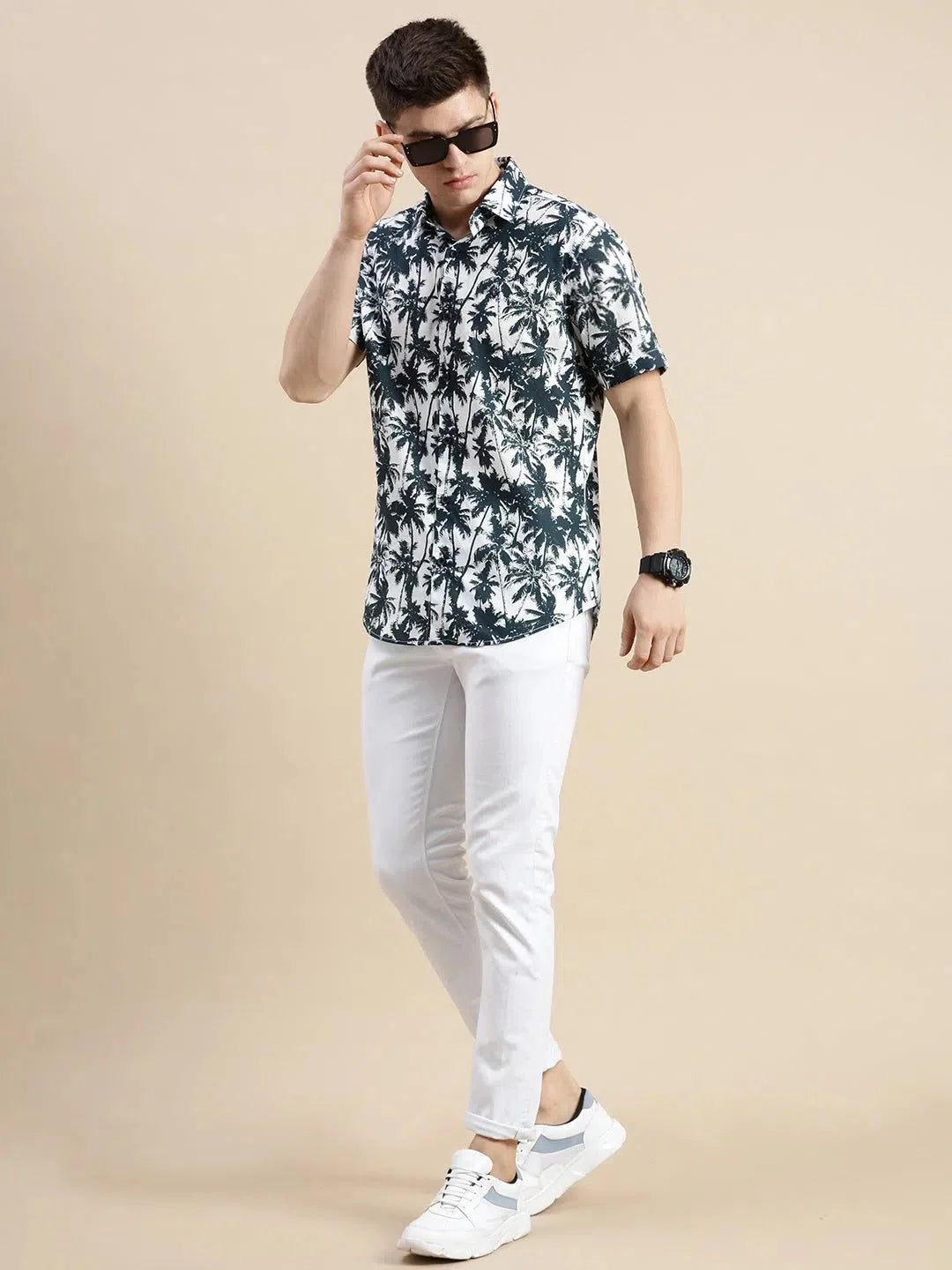 White Graphics Mens Shirt | DesiQlo Printed Cotton Shirt