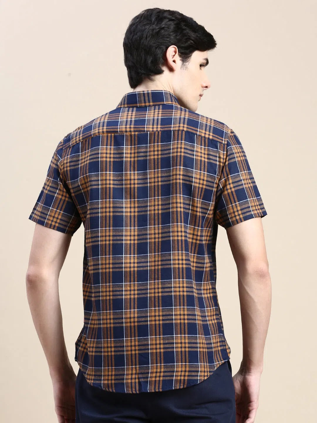 Navy Checkered Mens Shirt - Cotton Casual Shirt DesiQlo