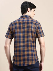Men Navy Checked Casual Shirt-ALMACHECKS-84-Navyblue